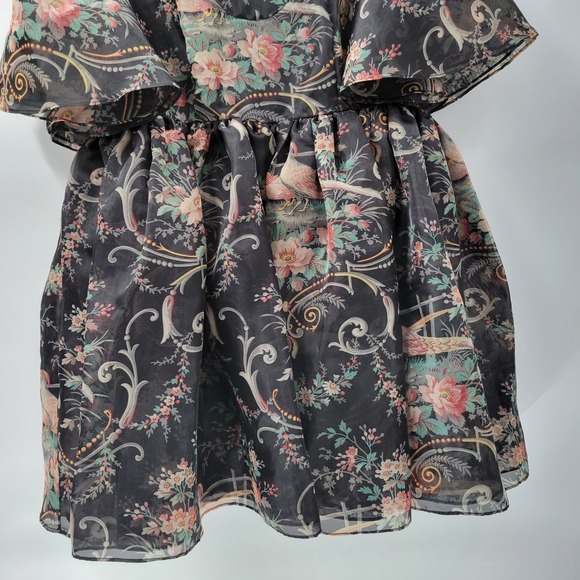 Selkie Lala Land Night in Paris Puff Dress 1X Black Floral Layered Mini Pheasant - Picture 11 of 16